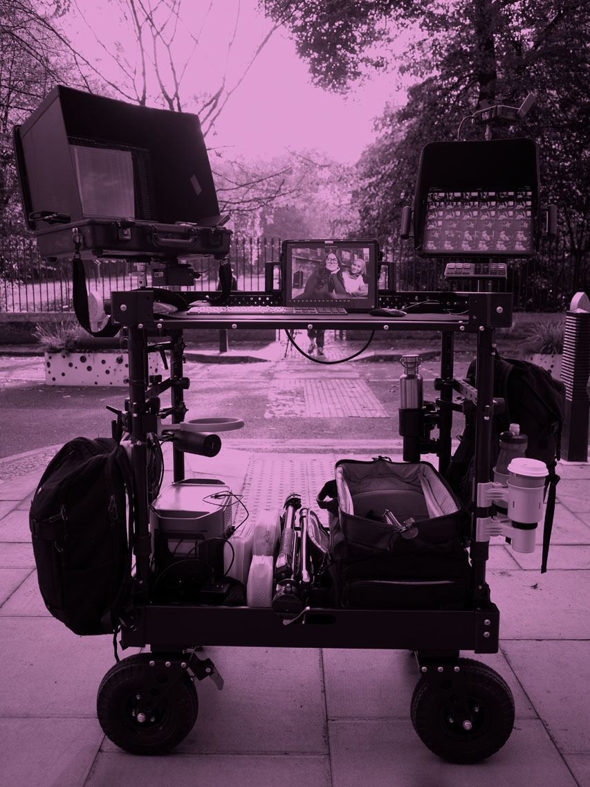 On location digital operator cart set up with ipads